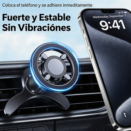 Soporte Magnético para Celular de Ventilación de Auto Coche, Giro 360°, Gancho Metálico Antideslizante Estable