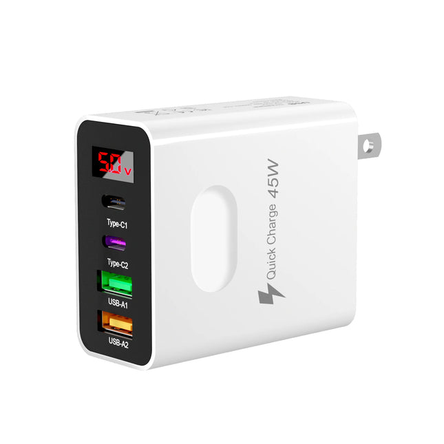 Cargador de Pared  Carga Rápida con Pantalla Digital Inteligente, 2 USB-A + 2 Type-C Multi-puertos Adaptador