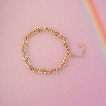 Pulsera Minimalista En Forma De U De Cobre Chapado En Oro 14K