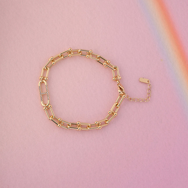 Pulsera Minimalista En Forma De U De Cobre Chapado En Oro 14K