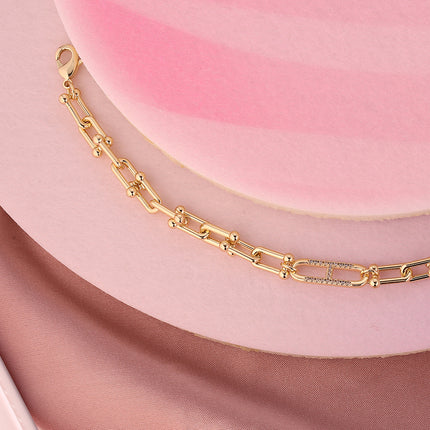 Pulsera Minimalista En Forma De U De Cobre Chapado En Oro 14K