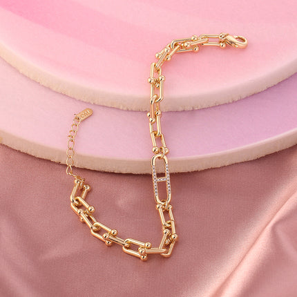 Pulsera Minimalista En Forma De U De Cobre Chapado En Oro 14K