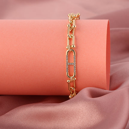 Pulsera Minimalista En Forma De U De Cobre Chapado En Oro 14K