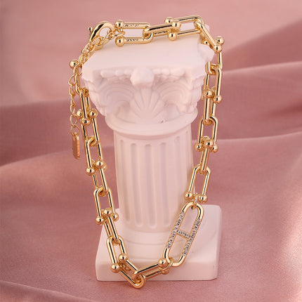 Pulsera Minimalista En Forma De U De Cobre Chapado En Oro 14K