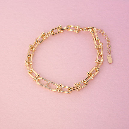 Pulsera Minimalista En Forma De U De Cobre Chapado En Oro 14K