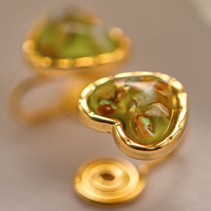 Aretes De Clip Cobre Con Corazón Verde Claro, Diseño Elegante Y Ligero