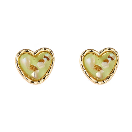 Aretes De Clip Cobre Con Corazón Verde Claro, Diseño Elegante Y Ligero