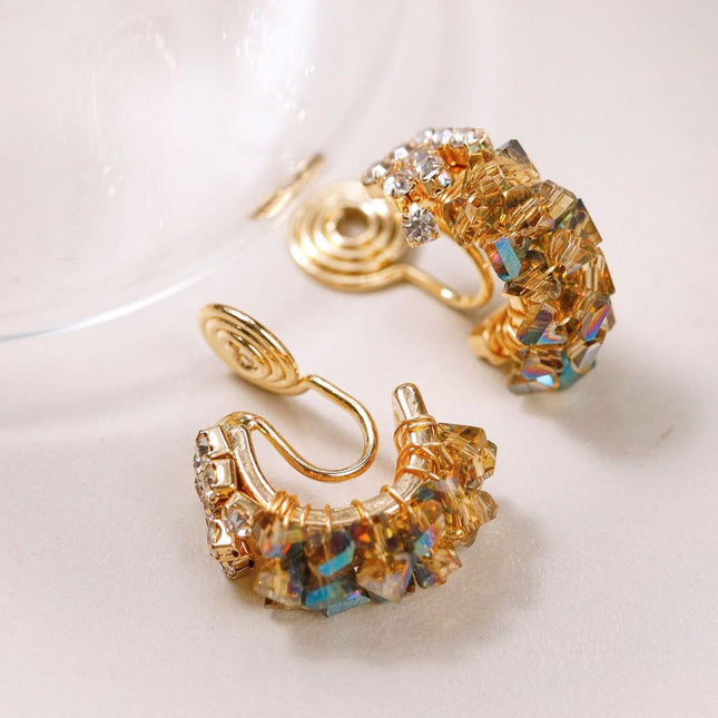 Aretes De Clip Vintage Brillantes Irregulares Pendientes Diseño De lujo