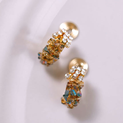 Aretes De Clip Vintage Brillantes Irregulares Pendientes Diseño De lujo