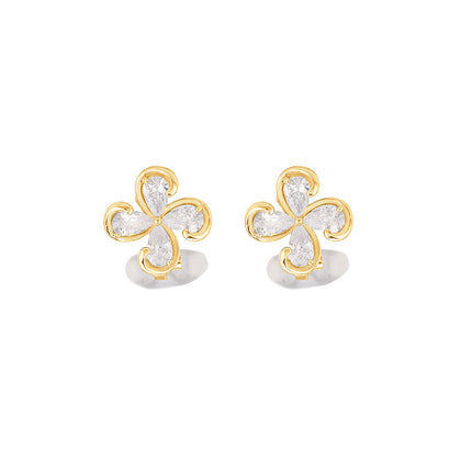 Aretes En La Oreja Ear Cuff Floral De Cuatro Pétalos, Estilo Elegante