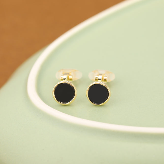 Aretes En La Oreja Clásico Negro Ear Cuff Dorados Diseño Redondo