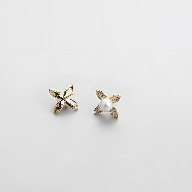 Aretes En La Oreja Ear Cuff De Cuatro Hojas Con Perla Artificial Elegante