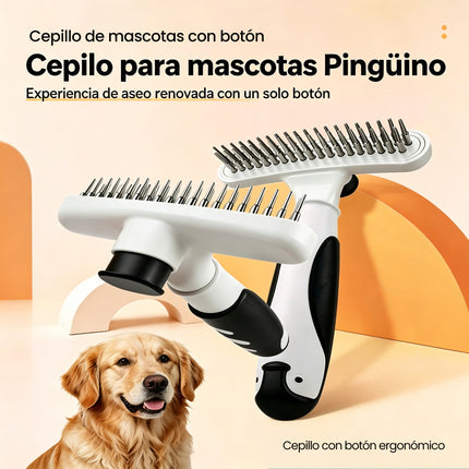 Cepillo para Mascotas Doble Hilera | Peine Deslanador con Botón Desenredante - Elimina Pelo Suelto
