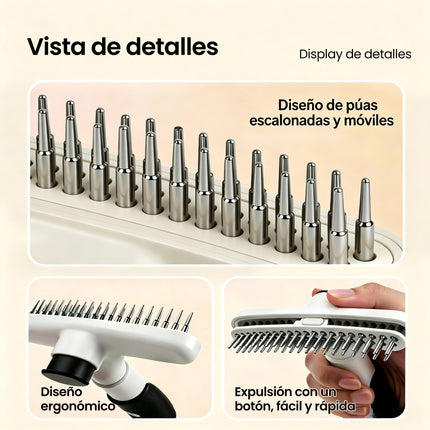 Cepillo para Mascotas Doble Hilera | Peine Deslanador con Botón Desenredante - Elimina Pelo Suelto