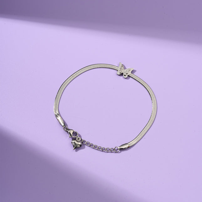 Pulsera De Acero Inoxidable Con Mariposa En Acabado Mate, Estilo Elegante