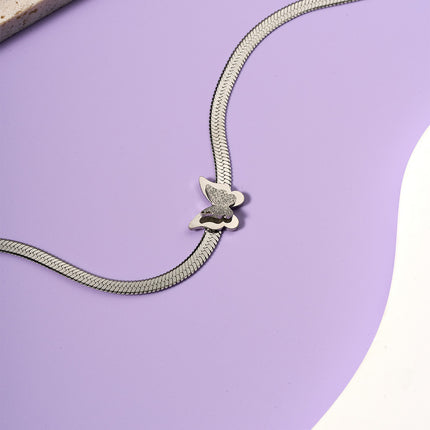 Pulsera De Acero Inoxidable Con Mariposa En Acabado Mate, Estilo Elegante