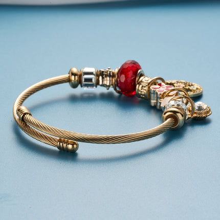 Pulsera Brazalete Dorada Con Colgantes De Flor Y Circonita Brillante