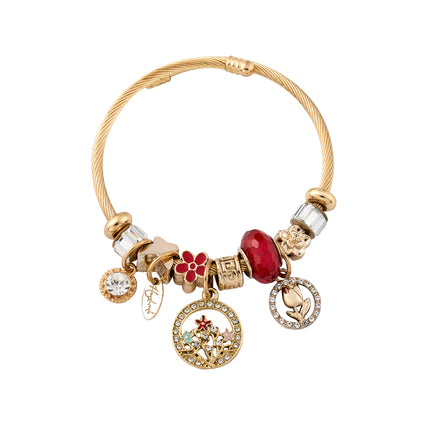 Pulsera Brazalete Dorada Con Colgantes De Flor Y Circonita Brillante