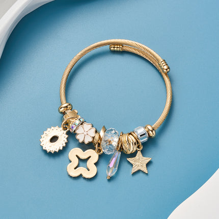 Pulsera Con Colgante De Trébol Blanco Y Zirconia En Acero Inoxidable