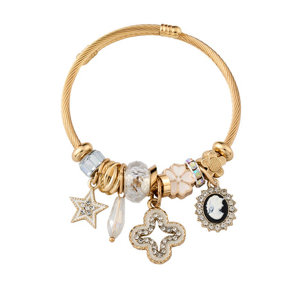 Pulsera Con Colgante De Trébol Blanco Y Zirconia En Acero Inoxidable