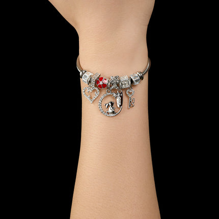 Pulsera Brazalete Acero Con Colgantes De Luna, Conejo, Corazón Y Llave