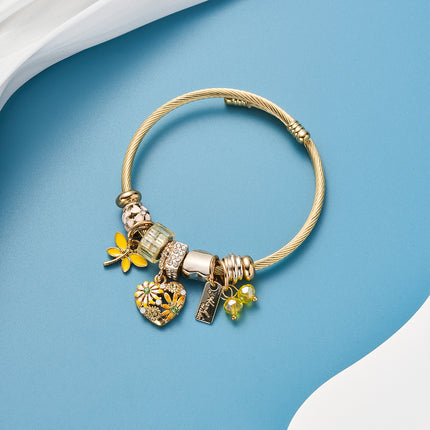Pulsera Brazalete De Acero Inoxidable Con Colgantes De Mariposa Amarilla