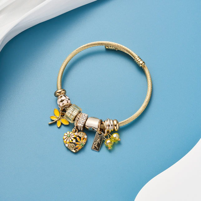 Pulsera Brazalete De Acero Inoxidable Con Colgantes De Mariposa Amarilla