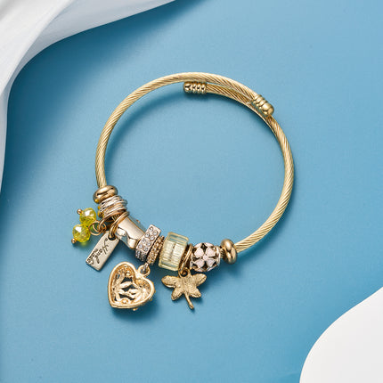 Pulsera Brazalete De Acero Inoxidable Con Colgantes De Mariposa Amarilla