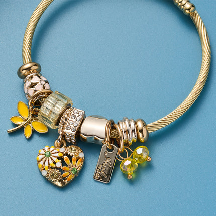 Pulsera Brazalete De Acero Inoxidable Con Colgantes De Mariposa Amarilla