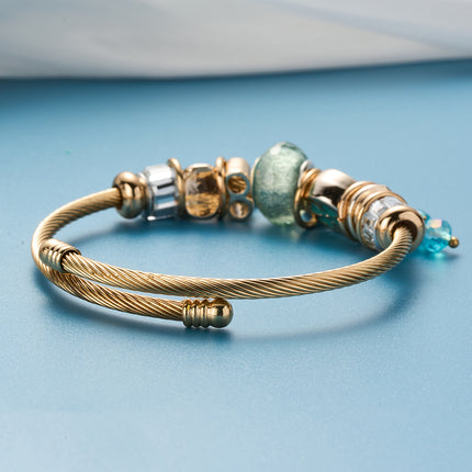 Pulsera Brazalete De Acero Dorada Con Ojo Del Diablo Con Circon