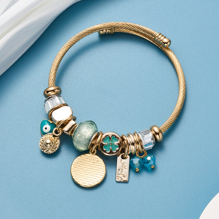 Pulsera Brazalete De Acero Dorada Con Ojo Del Diablo Con Circon