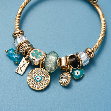 Pulsera Brazalete De Acero Dorada Con Ojo Del Diablo Con Circon