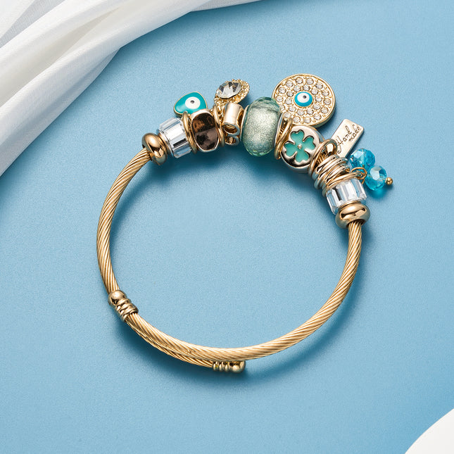 Pulsera Brazalete De Acero Dorada Con Ojo Del Diablo Con Circon