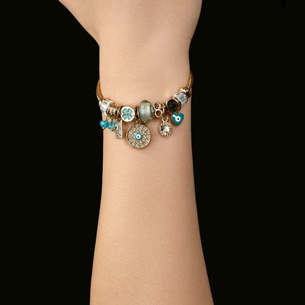 Pulsera Brazalete De Acero Dorada Con Ojo Del Diablo Con Circon