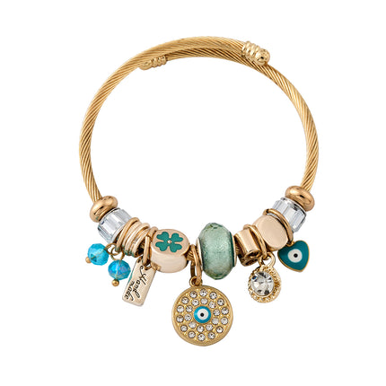 Pulsera Brazalete De Acero Dorada Con Ojo Del Diablo Con Circon