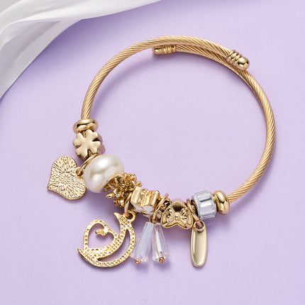 Pulsera Brazalete Dorada Ajustable Con Colgante De Corazón Con Zirconia