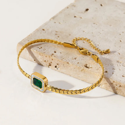 Tobillera De Acero Al Titanio Cadena Esmeralda Con Diamantes De 18K Para Mujer