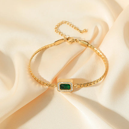 Tobillera De Acero Al Titanio Cadena Esmeralda Con Diamantes De 18K Para Mujer