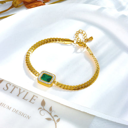Tobillera De Acero Al Titanio Cadena Esmeralda Con Diamantes De 18K Para Mujer
