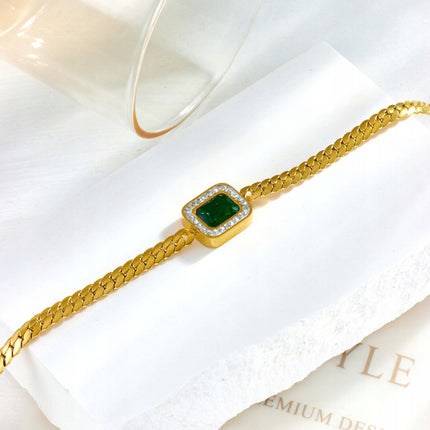Tobillera De Acero Al Titanio Cadena Esmeralda Con Diamantes De 18K Para Mujer