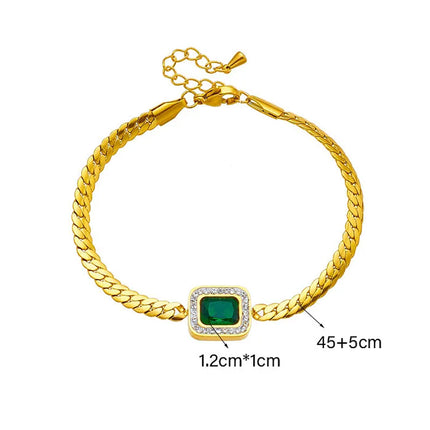 Tobillera De Acero Al Titanio Cadena Esmeralda Con Diamantes De 18K Para Mujer