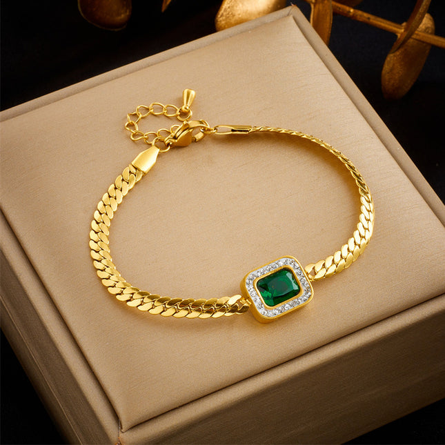 Tobillera De Acero Al Titanio Cadena Esmeralda Con Diamantes De 18K Para Mujer