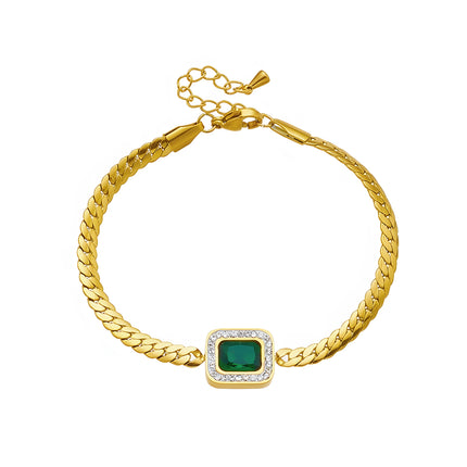 Tobillera De Acero Al Titanio Cadena Esmeralda Con Diamantes De 18K Para Mujer