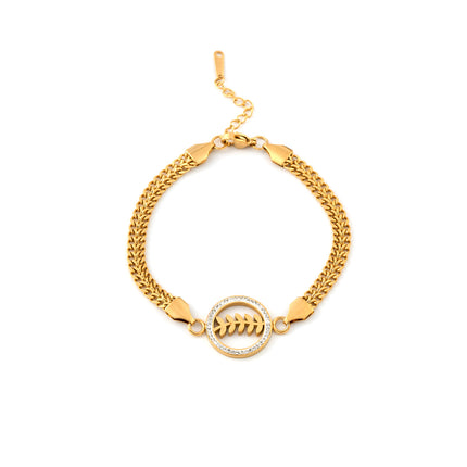 Pulsera De Cadena Elegante Con Colgante Redondo De Hoja Y Zirconias