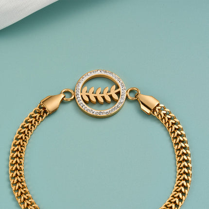 Pulsera De Cadena Elegante Con Colgante Redondo De Hoja Y Zirconias