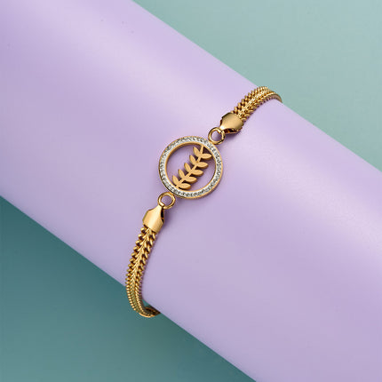 Pulsera De Cadena Elegante Con Colgante Redondo De Hoja Y Zirconias