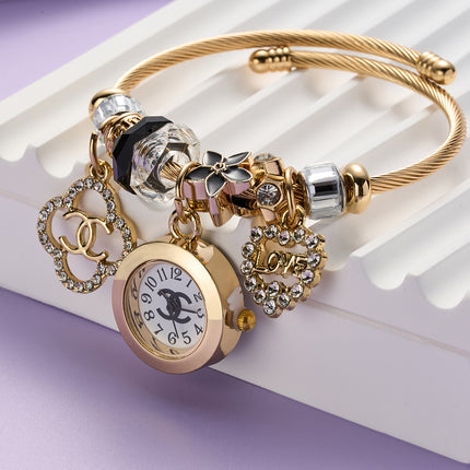 Pulsera De Acero Inoxidable Con Colgantes De Reloj De Cuarzo Elegante Casual