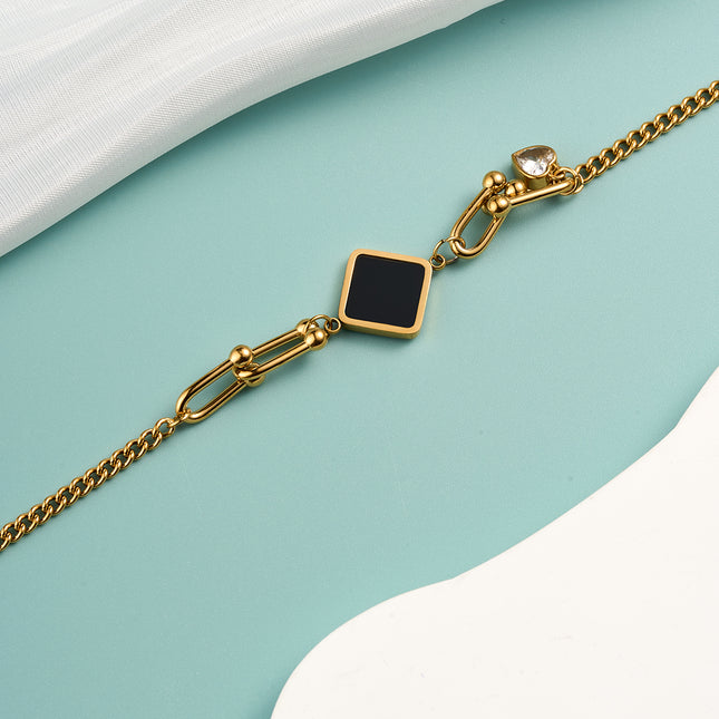 Pulsera de Cadena De Acero Inoxidable Con Colgante De Rombo Negro