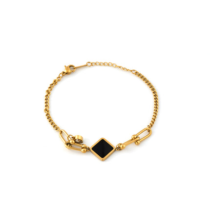 Pulsera de Cadena De Acero Inoxidable Con Colgante De Rombo Negro