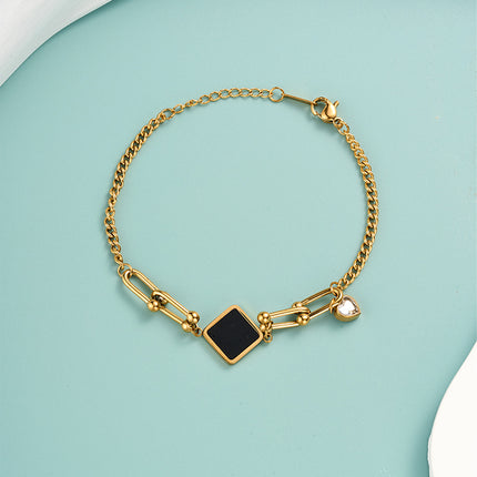Pulsera de Cadena De Acero Inoxidable Con Colgante De Rombo Negro